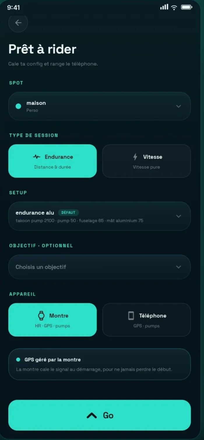 Écran Prêt à rider de l'application Pumpee